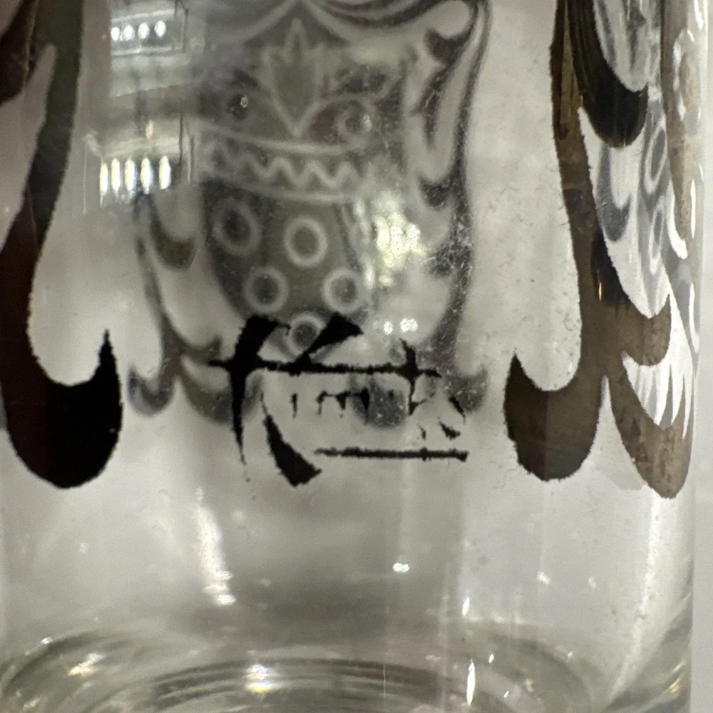 Kimiko Highball MCM Crest Glasses Silver Rim VTG Barware Caddy Coaster Set 4